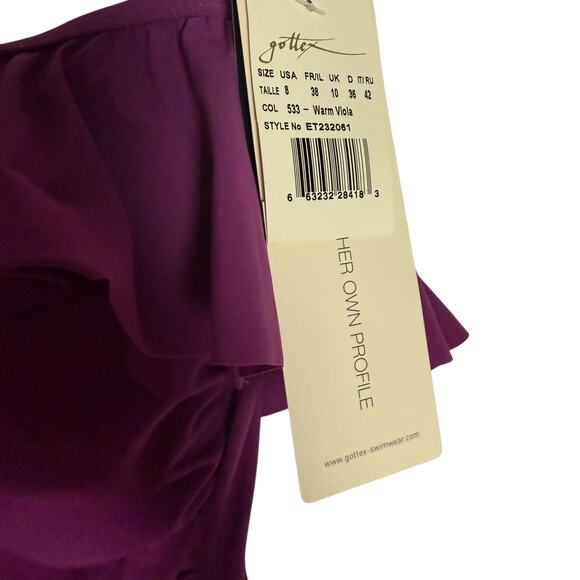 Profile By Gottex Purple One-Shoulder Ruffle One-Piece Swimsuit Size 8 - Picture 6 of 10